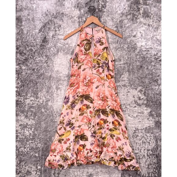 Karen Millen Dress UK 12 / US 8 Womens Silk Floral Fruit Tea Halter - Picture 1 of 8